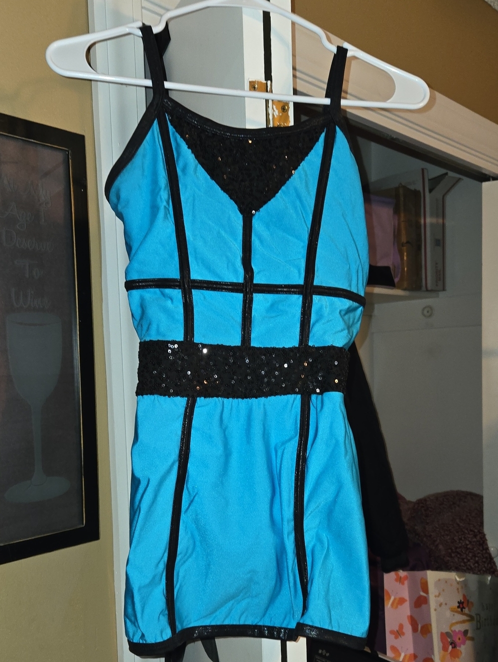 Wish Turquoise Dance Costume with Black Sequin Trim